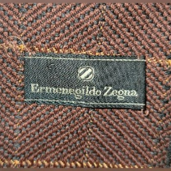 Ermenegildo Zegna 100% Wool Scarf Brown, Gold & Rust - Picture 2 of 3
